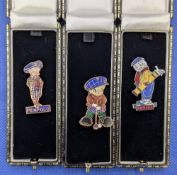 3x Enamel Golf Badges to include Dunlop man, Bromfield figure together with a child golfer (3)