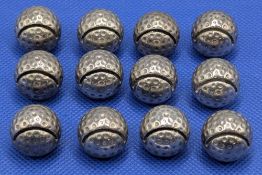 Golf Ball Place Setting Card Holders, 12 plated heavy dimple golf balls, 1.8cm tall