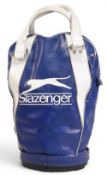 Slazenger leather golf ball bag half full of practice balls, very good condition with some marks