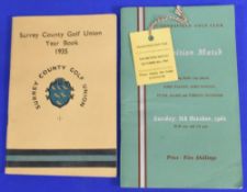 Surrey County Golf Union Yearbook 1935 and Huddersfield Golf Club Exhibition Match 1961 Handbook and