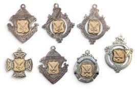 7x Irish Dublin Silver hallmarked Golf Fobs, all c1960-1970, with yellow metal fronts 69g