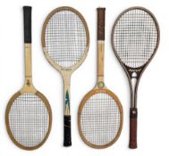 4x Vintage Tennis Rackets: 3 wooden examples by Slazenger College Model, Grays Pointmaster (