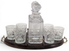 1986 Carnoustie Daily Express Pro Am Golf Winners Decanters and Glass Tumblers on fitted tray -