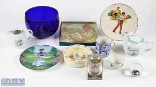 Golf China and Glass Collectables: a good selection to include an engraved blue glass bowl, PGA