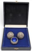 Novelty J Turton & Co plated cruet set formed as golf balls to include mustard - complete Bristol
