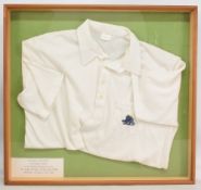 Framed and glazed Replica England Cricket shirt presented to Bob 