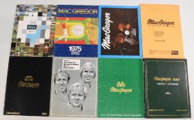 MacGregor Golf Catalogues 1974, 1975, 1976 x2, 1980, 1981, 1982 and the History Catalogue 1986.