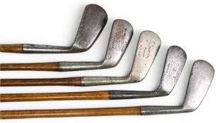 5x Assorted Golf irons incl Jas Crowley of Glasgow round backed mashie, Standard mashie, Hoylake