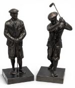 Pair of Period Golfing Figures, all in metal spelter, on square base - #27cm tall G