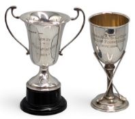 2x Silver Golf Trophies, a 1939 Milltown golf club majority cup won by Miss P McEntagart 1939, and