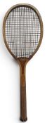 c1905 A W Gamage Ltd Referee Wooden Tennis Racket - attributed to Slazenger - with gut strings,