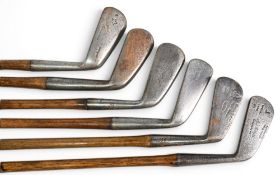 6x Assorted Golf irons incl 3x smf Auchterlonie mid iron plus 2x others, a lofting iron devoid of
