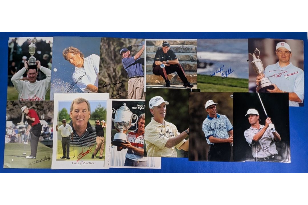 12x large signed colour Golf Photographs: a good selection to include named players - Paul Lawrie,