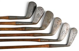 6x Various Golf irons incl Tom Stewart for Jack Whyte Sunningdale mid iron, James Watt North Berwick