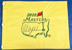 2010 Masters Phil Mickelson (Winner) Signed Pin Flag – in yellow and green style with ink