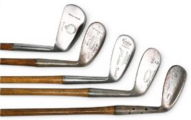 5x Assorted mashie niblicks Golf irons incl Geo Nicoll for Lockhart of Gleneagles mashie niblick,