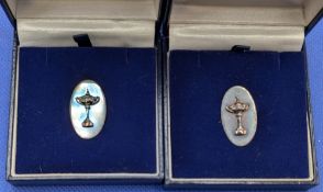 2x Garrard Sterling Silver Ryder Cup Silver Badges, in original cases