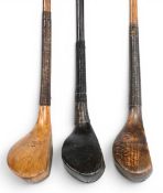 3x longer head scared neck woods incl a light stained beechwood driver stamped The Gamage London,