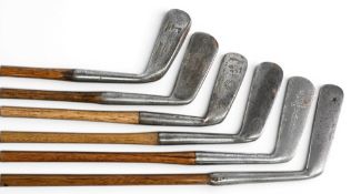 6x Metal headed golf putters incl 3x Gem models, for Forgan and Son, Tom Watt Scottish International