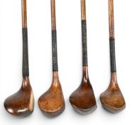 4x Small head late scared neck woods incl a H Vardon driver, a WE Reid brassie, St Andrews special