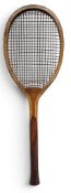 c1886 Benet Fink Fantail Champions Model Wooden Tennis Racket attributed to F H Ayres with convex