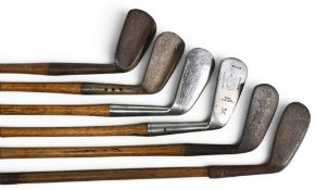 6x Various Golf irons incl Maxwell mashie, Forgan Eeze 6 iron, Nomax, mashie with flanged sole,