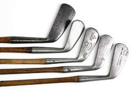 5x Various Golf irons incl Toledo mid iron in rustless metal, AJ Howlett West Surrey mid iron,