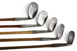 5x Assorted niblick Golf irons incl Fairlie’s patent by Anderson Anstruther, C Burrows of Dieppe