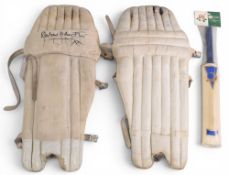 Racheal Heyhoe Flint signed cricket pads (2) and a Lancashire Cricket Club Art of Sport mini bat,