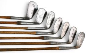7x Assorted lofted Golf irons incl JH Taylor autograph square bladed mashie niblick, Dave Livie of