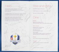 Multi-signed Ryder Cup 2012 Virgin Atlantic Premium Economy Menu – features 18x signatures in pencil