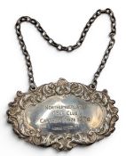 1978 Northumberland Golf Club Captains Prize Decanter Label, fully hallmarked Birmingham 12.5g