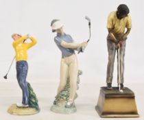Golfing Ornaments including a Royal Doulton ceramic teeing off golfer HN3276, a NAO Lladro ceramic
