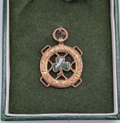 9ct Gold Irish Amateur Swimming Association Medal, 1939 diving championship 2nd Paddy Carleton, with