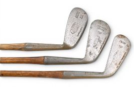 3x Butchart of Barassie matching Golf irons a no 3 iron, mashie and mashie niblick – all fitted with