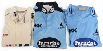 3x Joe Gatting match worn cricket shirts, signed, Sussex and Sussex Sharks VG-G
