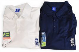 2x England umpire Cricket Shirts, the white shirt is signed by John Holder, both size large, good
