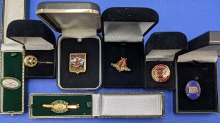 7x Vintage enamel Golf Club Badges: to include Haggs Castle Golf Club 1910, Le Touquet, Ladies