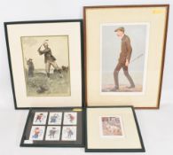 Framed Golfing prints to include a genuine hand coloured print by Henry Marriot Paget depicting a