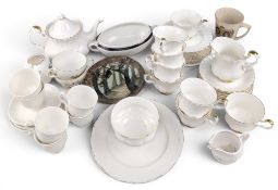 Collection of Miscellaneous Dinnerware items including: pressed glass decanters, vases and wine