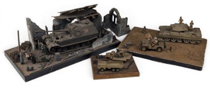 WW2 1/35 & 1/72 Scale Model Kit Diorama, a German 1/35 tank and figure, all well painted - some