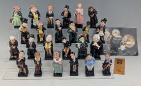 24x Royal Doulton Charles Dickens figures c1982, 11cm high, a good full set, with catalogue, all