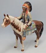 Beswick Mounted Indian on Skewbald Horse, model 1391, H 21cm, in good condition