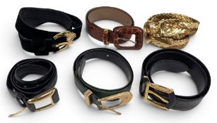 6x Designer Fashion Ladies Belts, with names of MaxMara (medium), Francois Jacqin, Laurel, Escada,