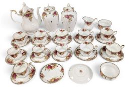 Royal Albert Old Country Rose China Collection: teapot, coffee pot, cups, saucers, 5 side plates