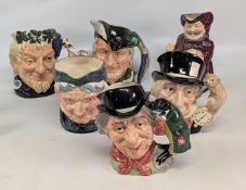 6x Large Royal Doulton Tobby Jug Figures, to include Granny D55211, Bacchus D6499, The Walrus and