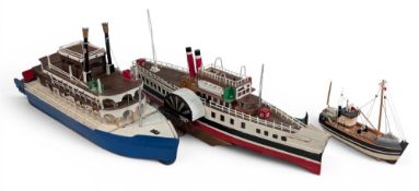 2x large wooden scratch built Paddle Boats, one after paddle steamer Waverley, the largest is #87cm,