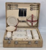 Vintage 1950s Travel Picnic Set Case - Bandalasta Plastic, looking complete - one leather strap