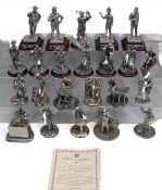 20x English Miniature Pewter Sculptures: to include sportsmen - cricket, golf, industrial trades,