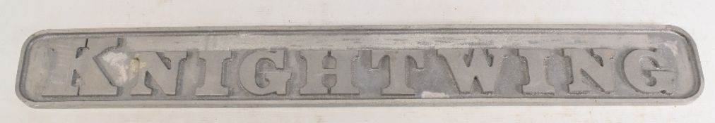 Cast Aluminium Railway Locomotive Nameplate Knightwing, for an unused preservation diesel locomotive